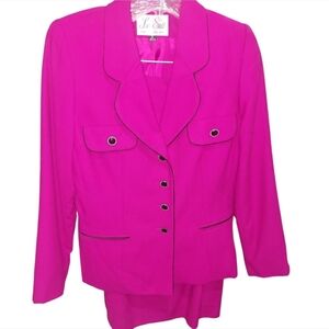 Le Suit Hot Fuschia Pink 2 PC Suit Blazer + Skirt